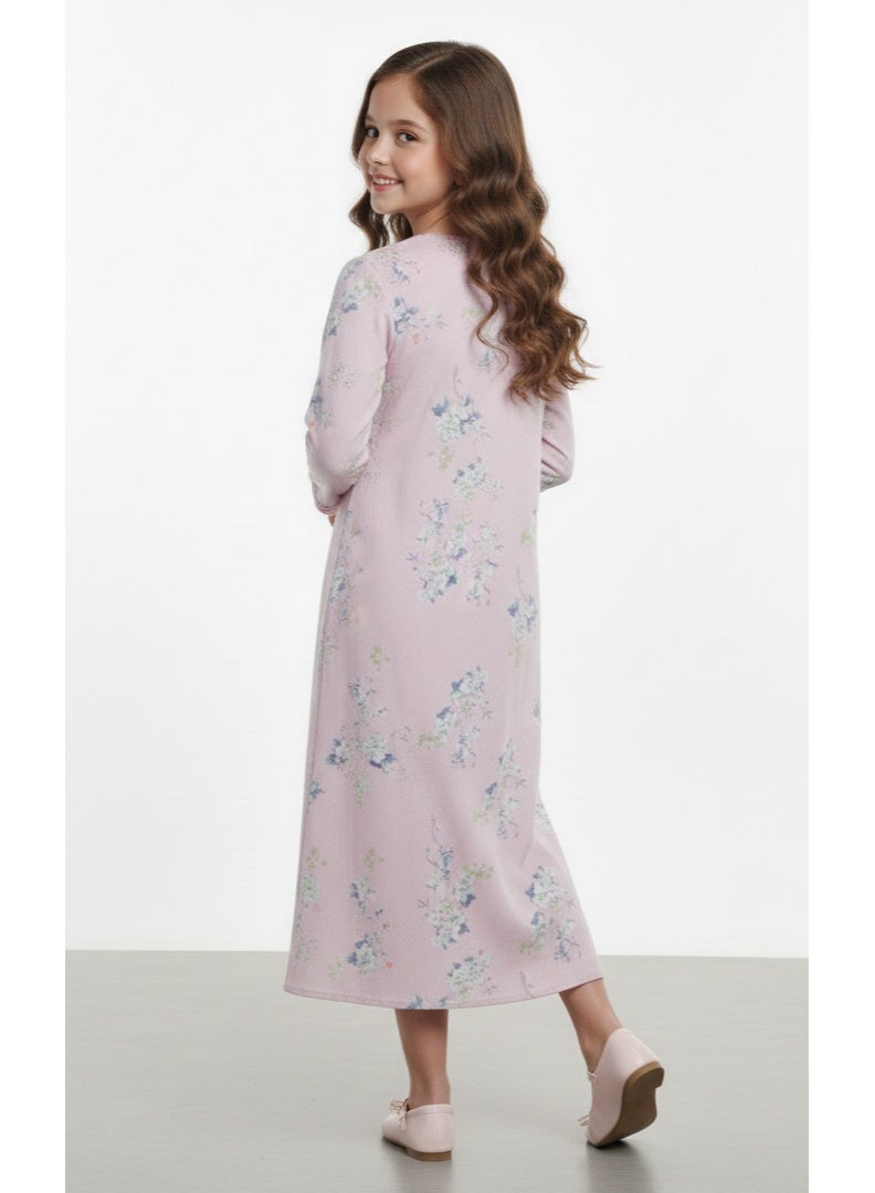 هانا آند سارا جلابية بناتي فيسكوز مطبوعة رقميًا بتصميم زهري مريح للمناسبات - Image 2